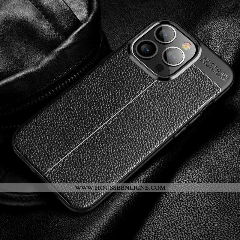 Coque iPhone 13 Pro Effet Cuir Litchi Double Line