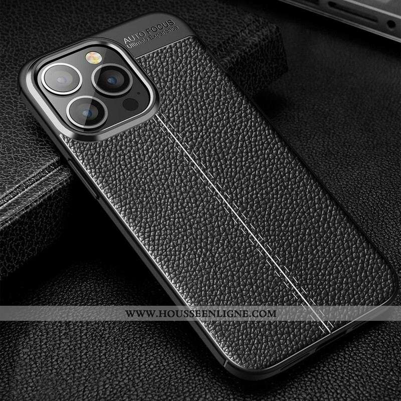 Coque iPhone 13 Pro Effet Cuir Litchi Double Line