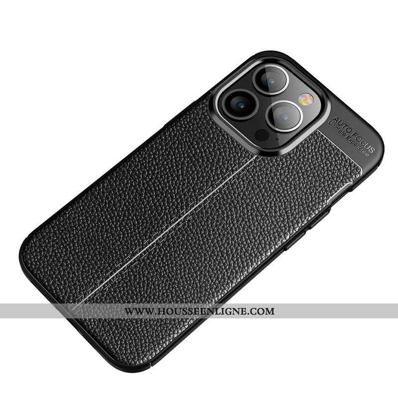 Coque iPhone 13 Pro Effet Cuir Litchi Double Line