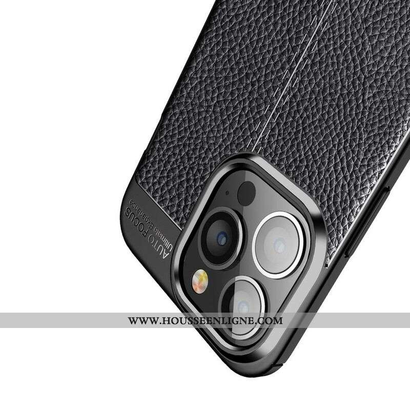 Coque iPhone 13 Pro Effet Cuir Litchi Double Line