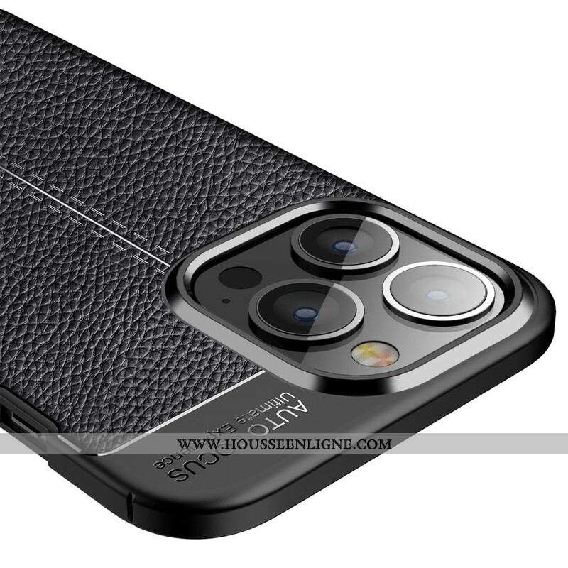 Coque iPhone 13 Pro Effet Cuir Litchi Double Line