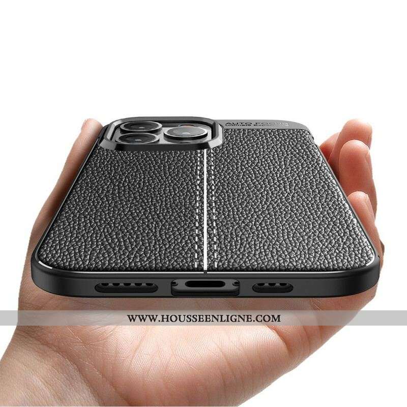 Coque iPhone 13 Pro Effet Cuir Litchi Double Line