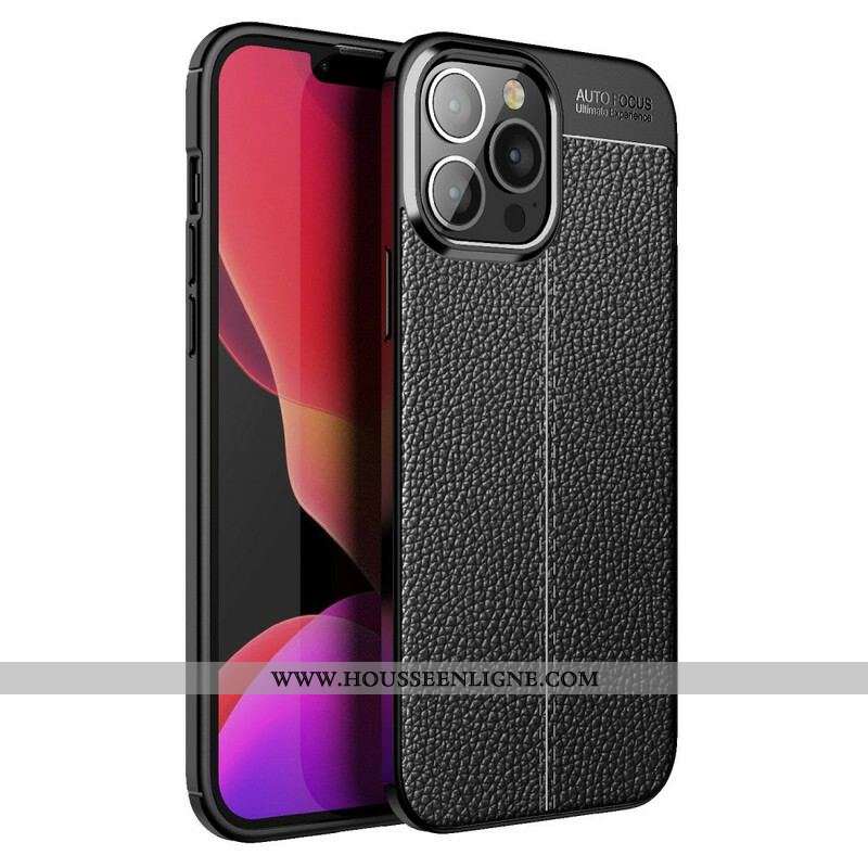 Coque iPhone 13 Pro Max Effet Cuir Litchi Double Line