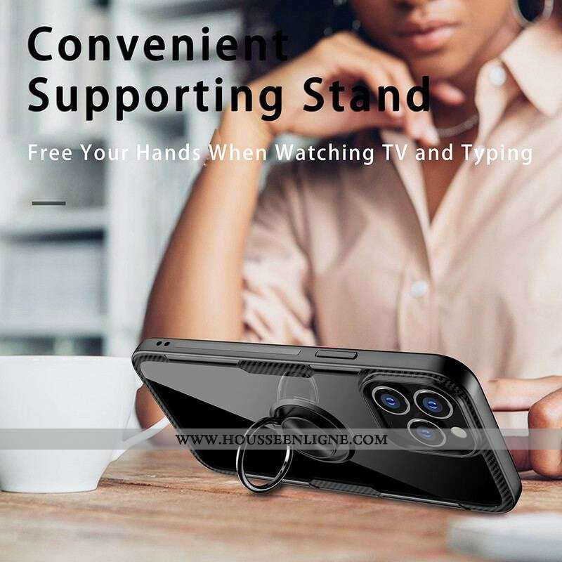 Coque iPhone 13 Pro Max Fibre Carbone Anneau Métallique