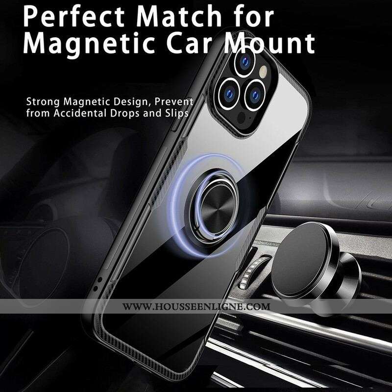 Coque iPhone 13 Pro Max Fibre Carbone Anneau Métallique