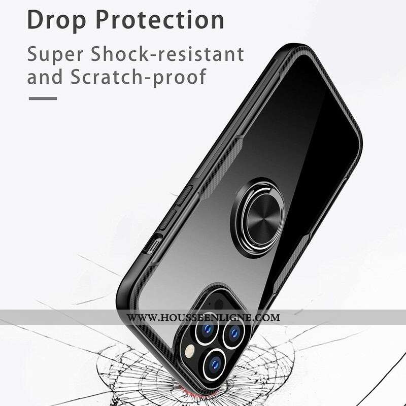 Coque iPhone 13 Pro Max Fibre Carbone Anneau Métallique