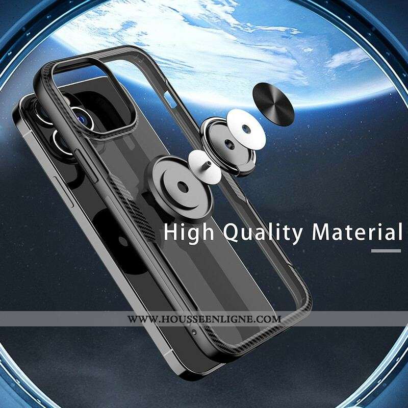 Coque iPhone 13 Pro Max Fibre Carbone Anneau Métallique