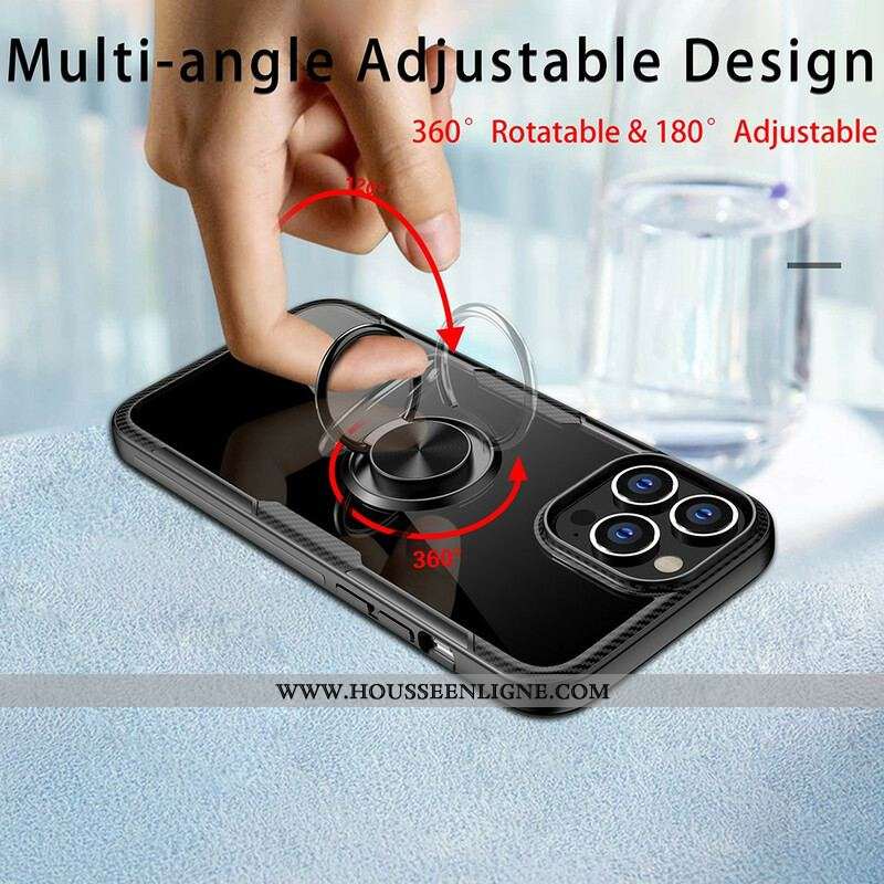 Coque iPhone 13 Pro Max Fibre Carbone Anneau Métallique