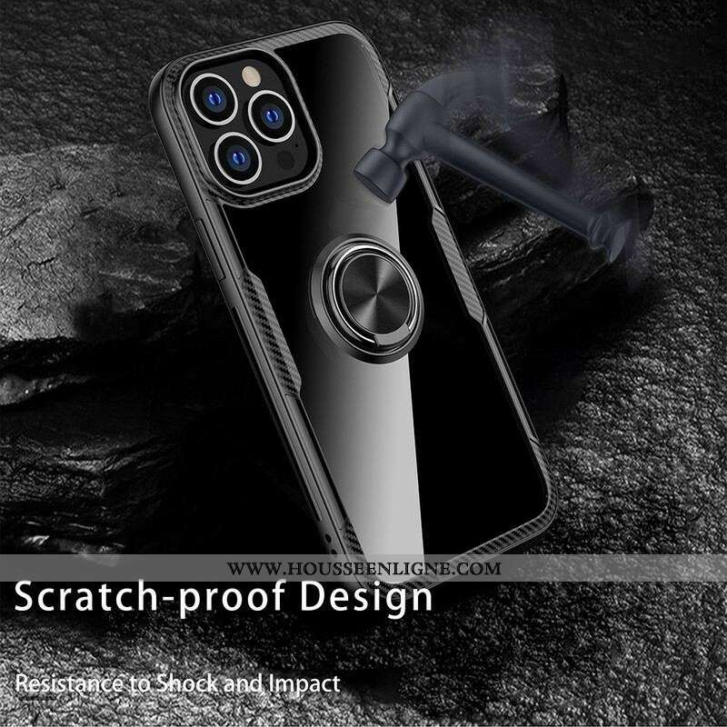 Coque iPhone 13 Pro Max Fibre Carbone Anneau Métallique