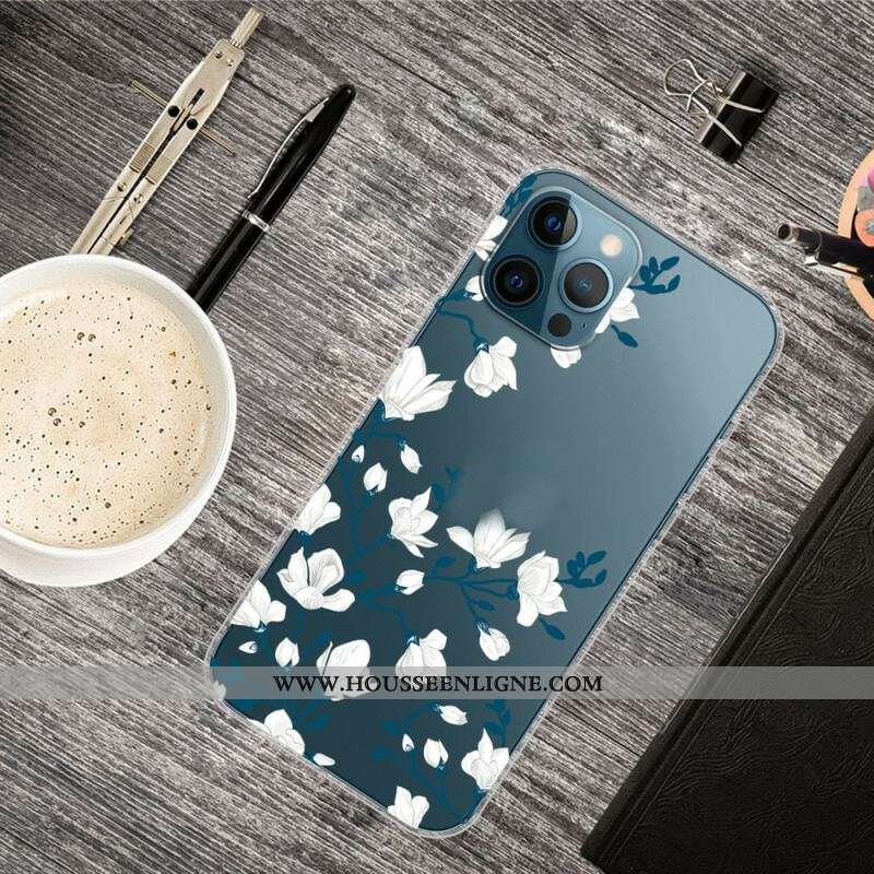 Coque iPhone 13 Pro Max Fleurs Blanches