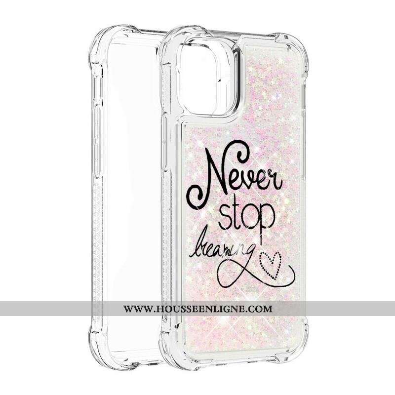 Coque iPhone 13 Pro Max Never Stop Dreaming Paillettes