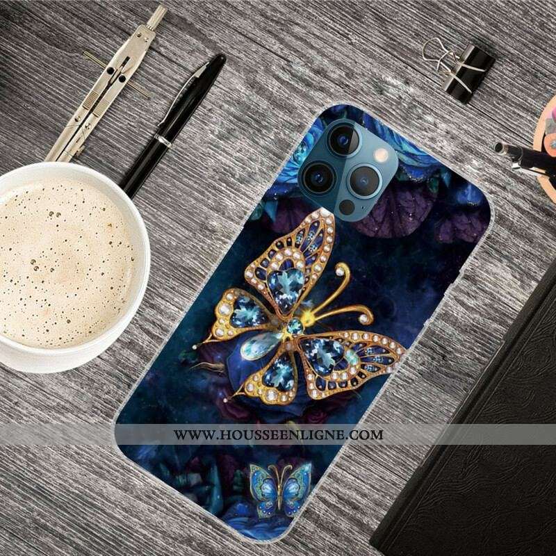 Coque iPhone 13 Pro Max Papillons Bleutés