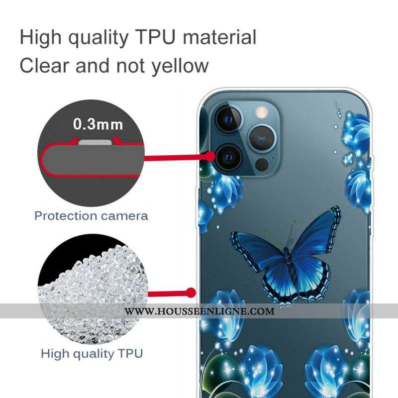 Coque iPhone 13 Pro Max Papillons Bleutés
