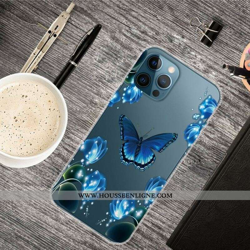 Coque iPhone 13 Pro Max Papillons Bleutés