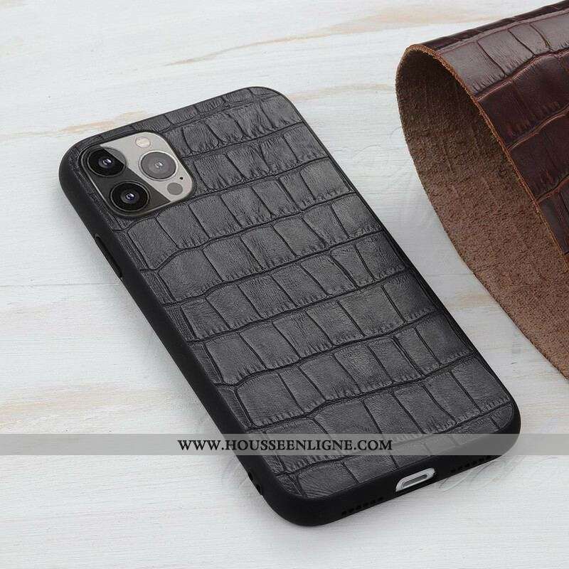 Coque iPhone 13 Pro Max Véritable Cuir Texture Crocodile