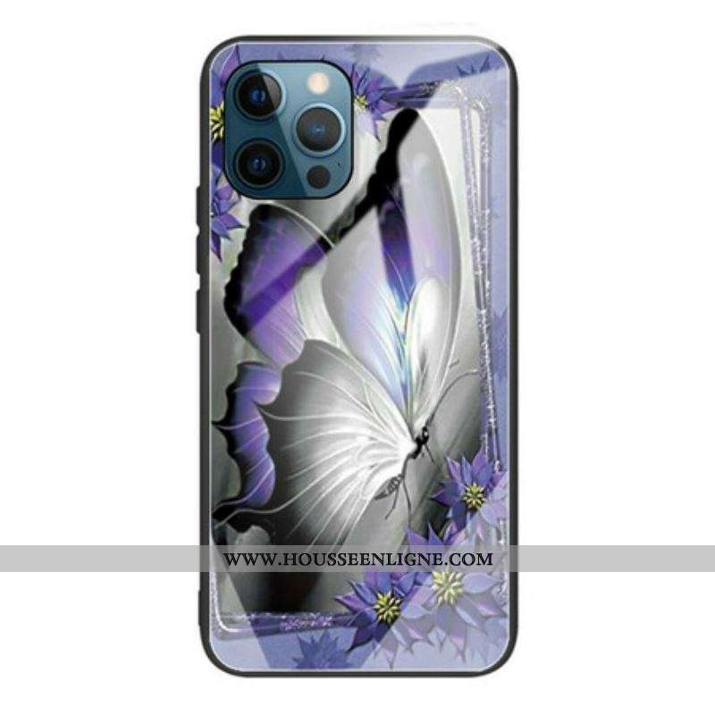 Coque iPhone 13 Pro Verre Trempé Papillon Violet