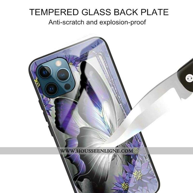 Coque iPhone 13 Pro Verre Trempé Papillon Violet
