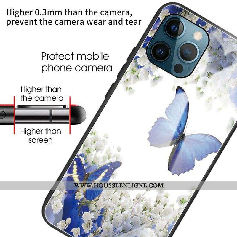 Coque iPhone 13 Pro Verre Trempé Papillons Design