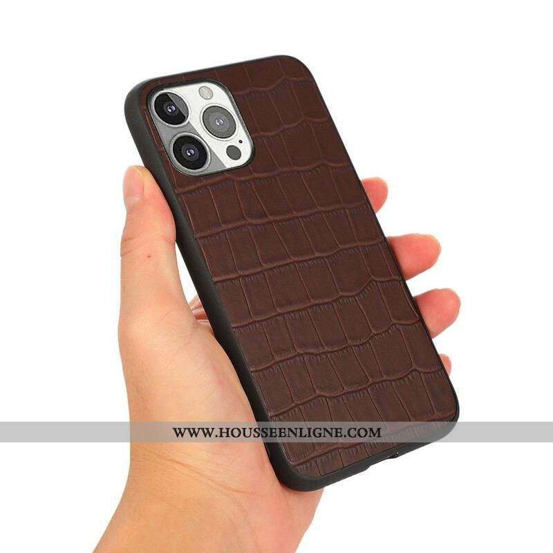 Coque iPhone 13 Pro Véritable Cuir Texture Crocodile
