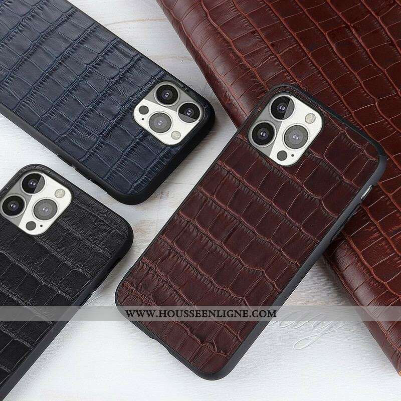 Coque iPhone 13 Pro Véritable Cuir Texture Crocodile