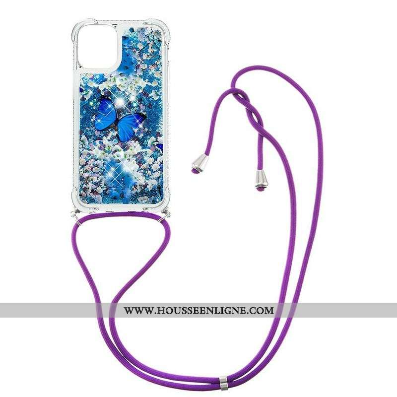 Coque iPhone 13 Pro à Cordon Paillettes Papillons