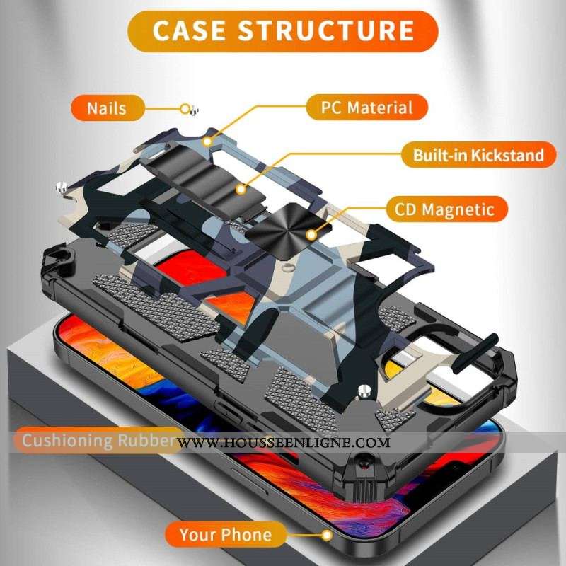 Coque iPhone 14 Camouflage Support Amovible