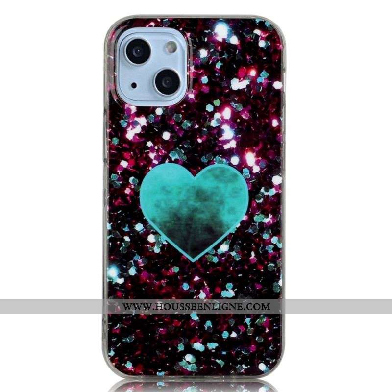 Coque iPhone 14 Coeur Paillettes