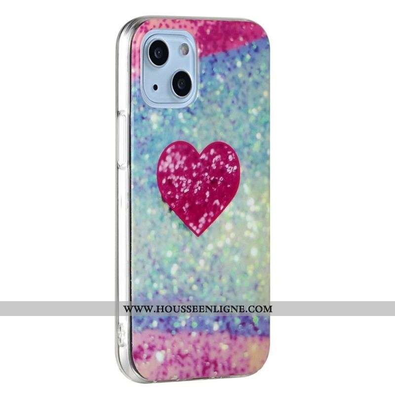 Coque iPhone 14 Coeur Paillettes