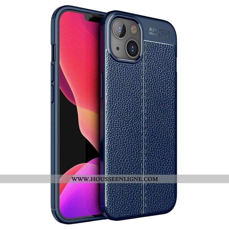 Coque iPhone 14 Effet Cuir Litchi Double Line