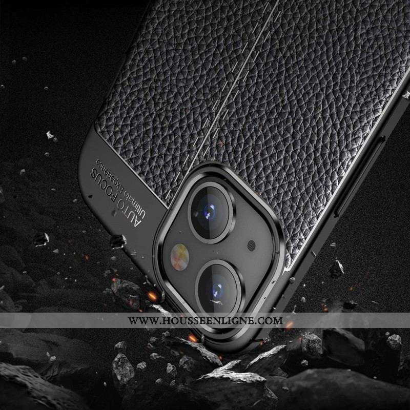 Coque iPhone 14 Effet Cuir Litchi Double Line