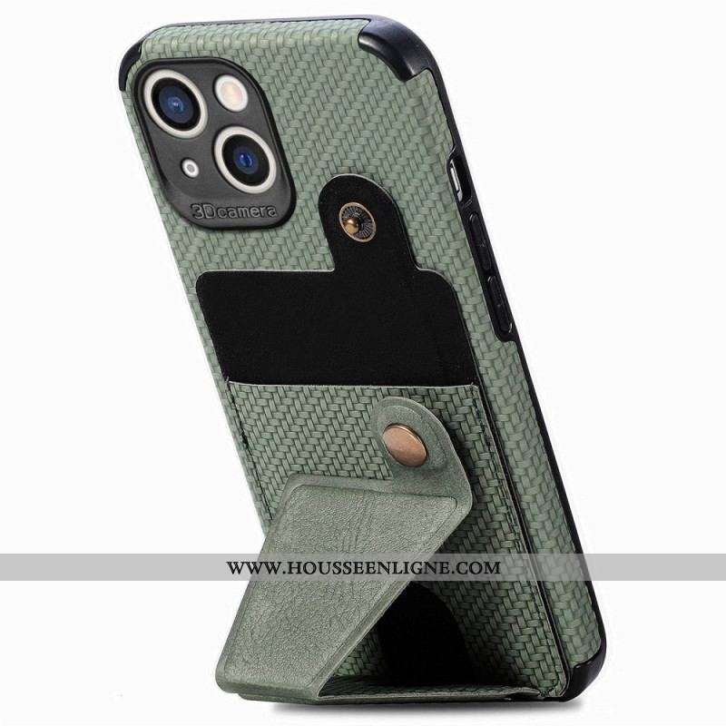 Coque iPhone 14 Fibre Carbone Porte-Cartes Support