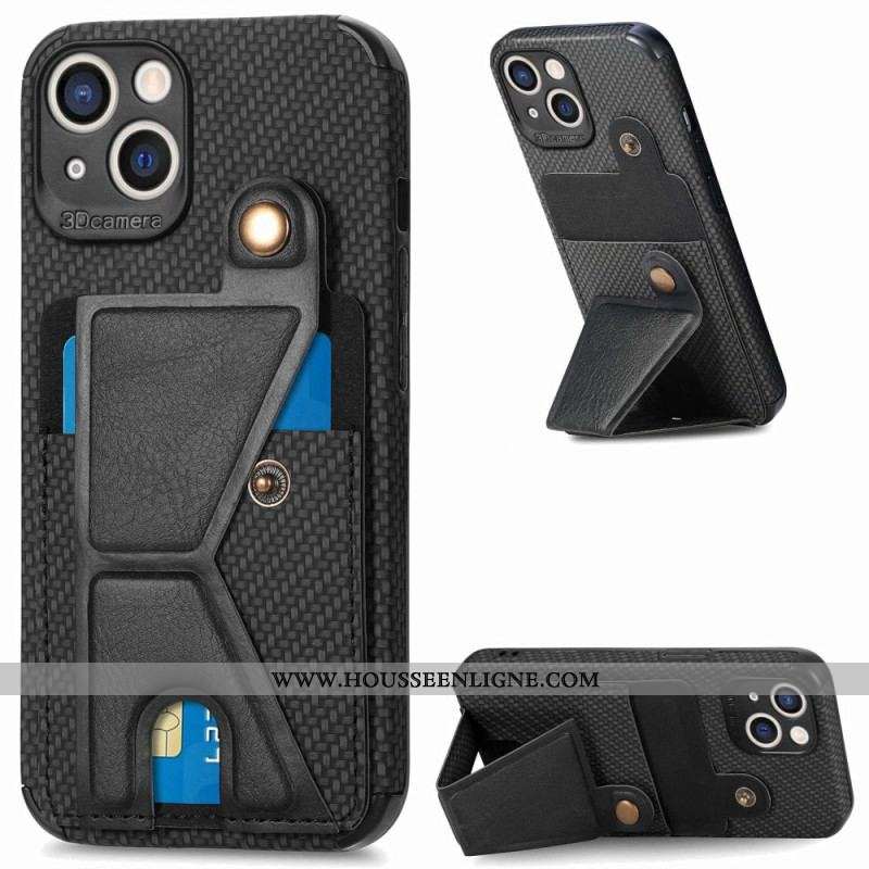 Coque iPhone 14 Fibre Carbone Porte-Cartes Support