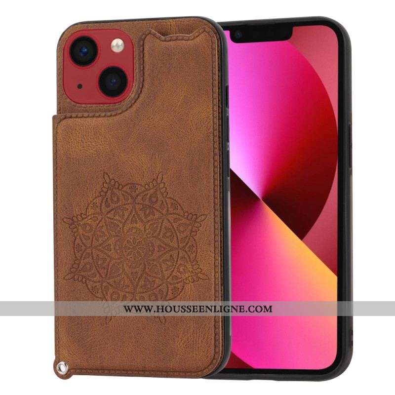 Coque iPhone 14 Mandala Porte-Cartes à Lanière