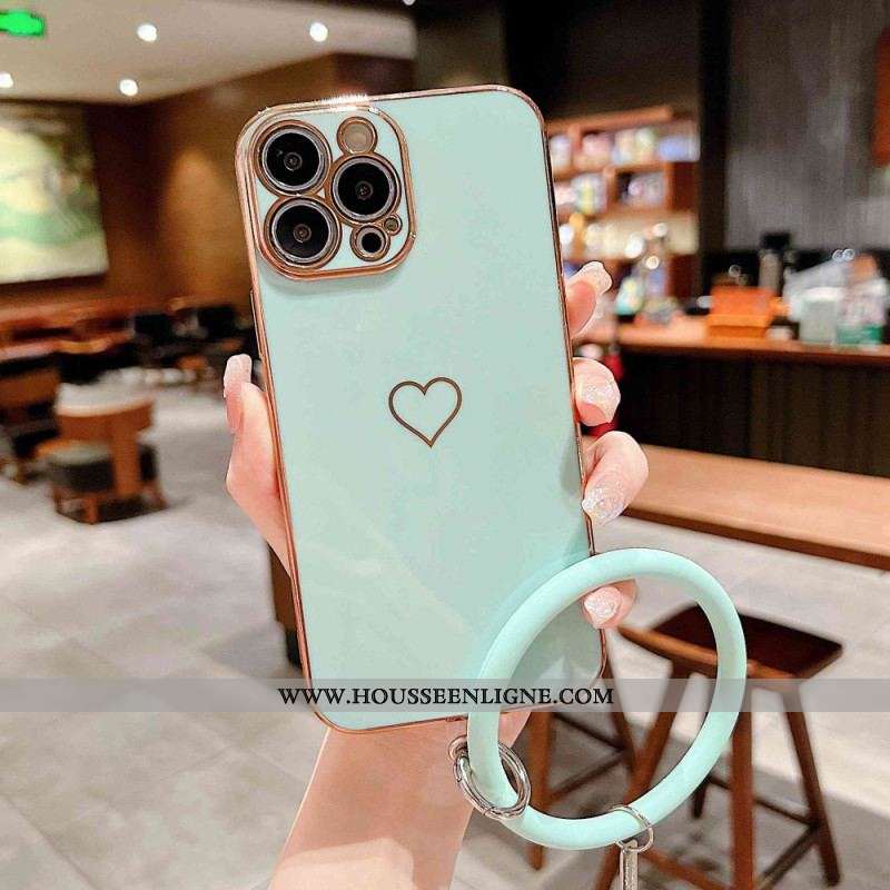 Coque iPhone 14 Plus Coeur avec Lanière Style Anneau