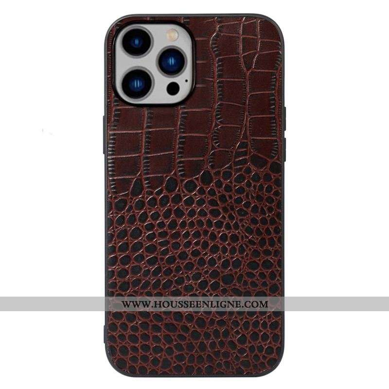 Coque iPhone 14 Plus Cuir Véritable Texture Crocodile