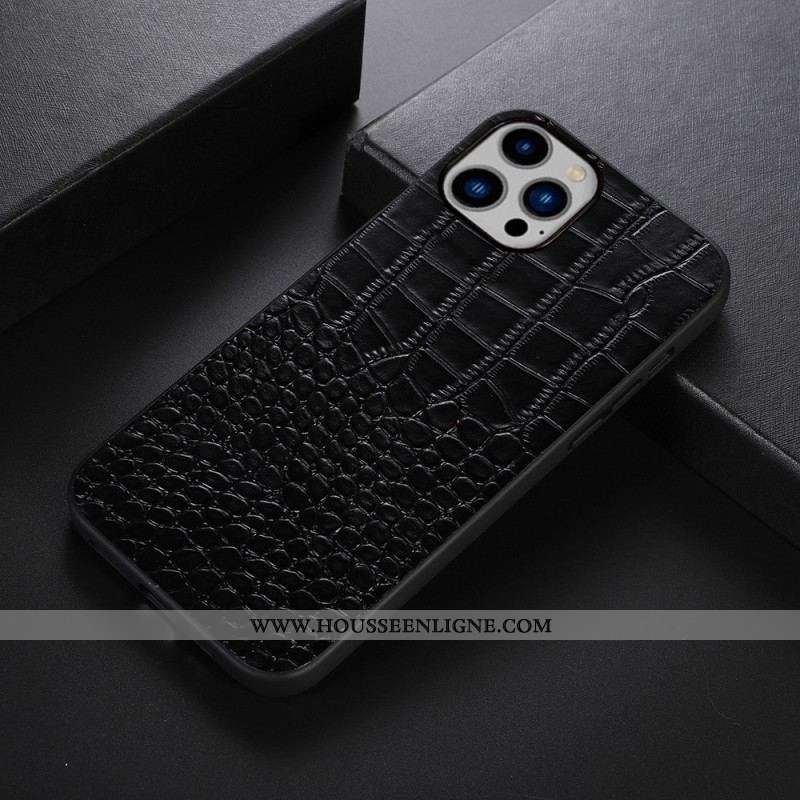 Coque iPhone 14 Plus Cuir Véritable Texture Crocodile