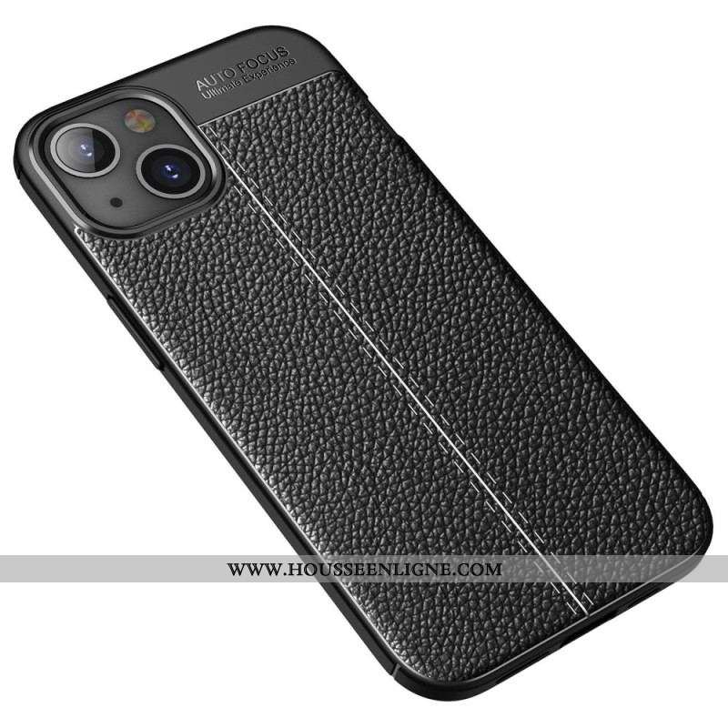 Coque iPhone 14 Plus Effet Cuir Litchi Double Line
