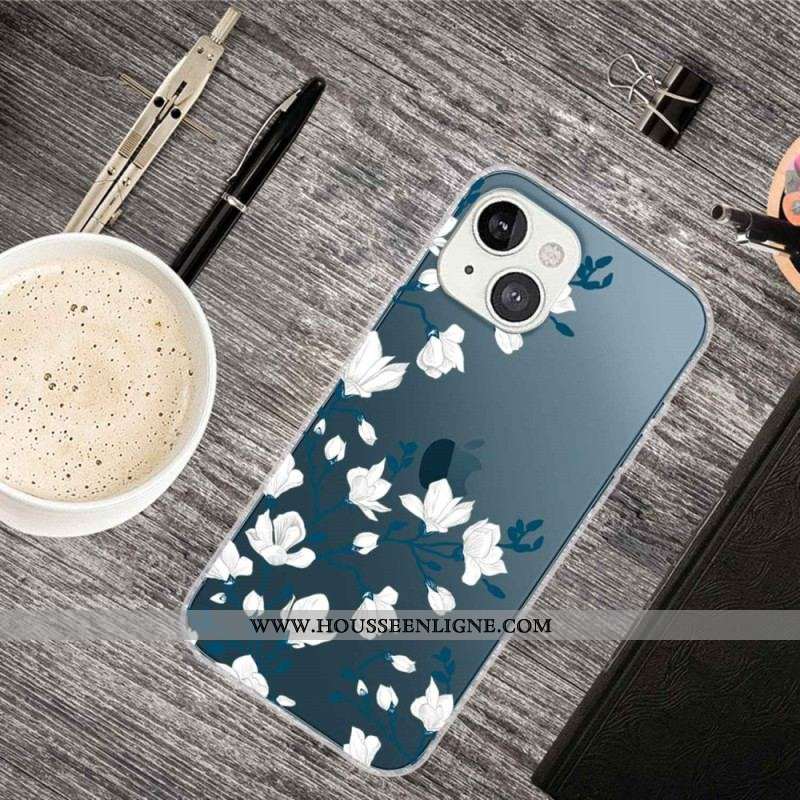 Coque iPhone 14 Plus Fleurs Blanches