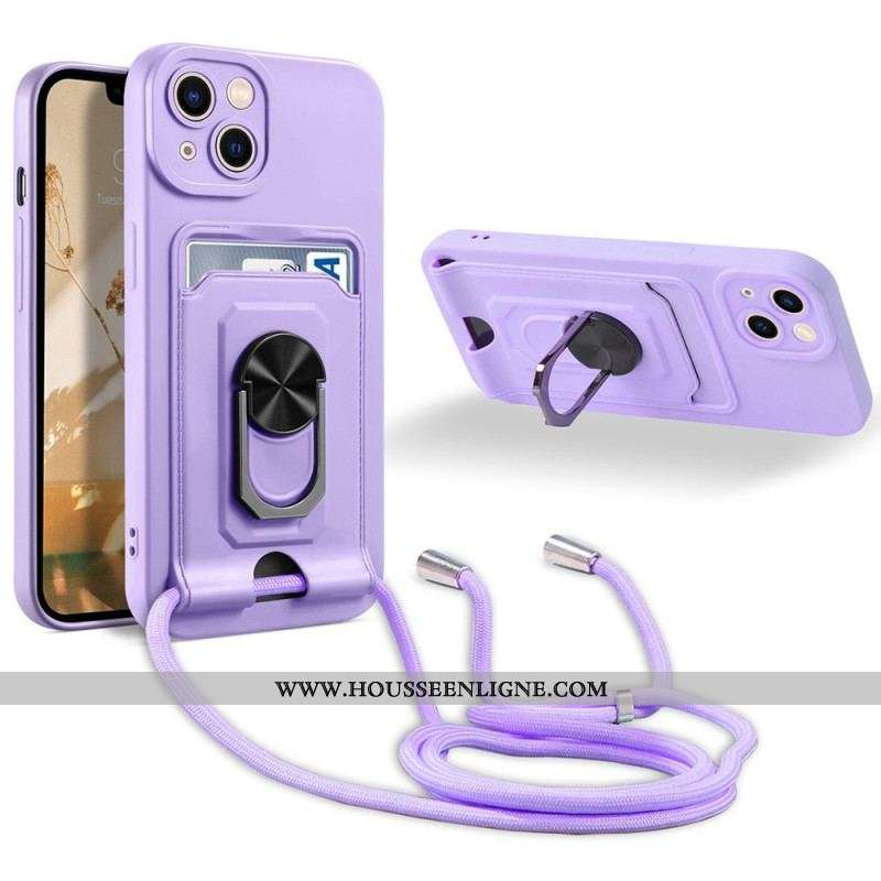 Coque iPhone 14 Plus à Cordon avec Porte-Carte et Anneau-Support