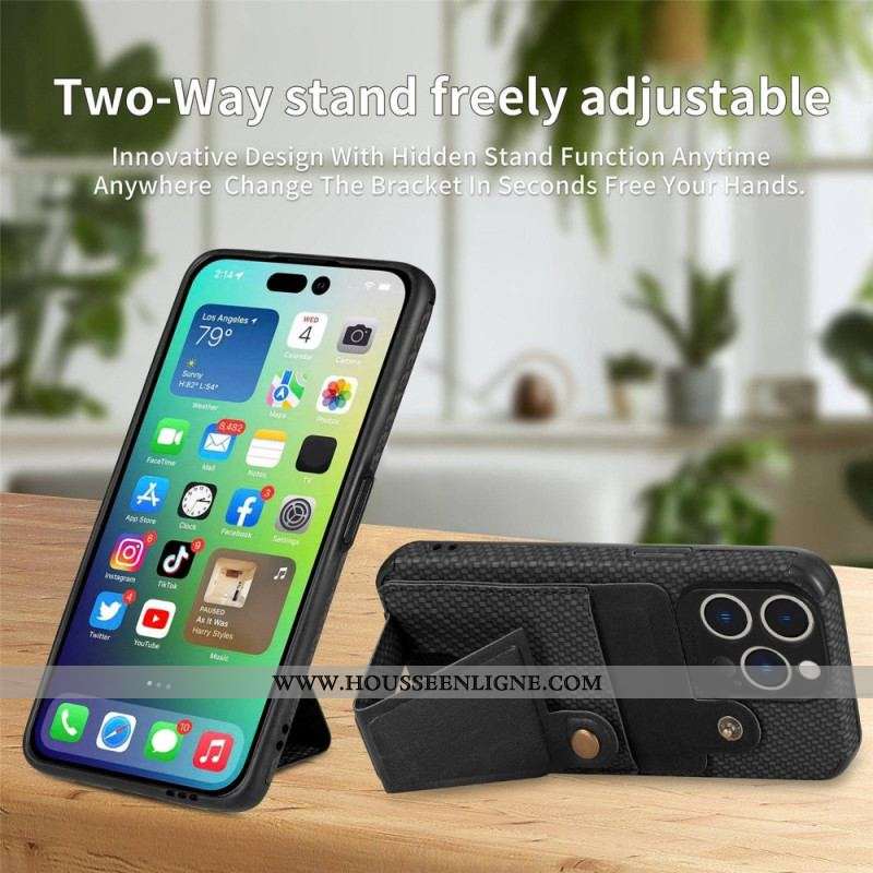 Coque iPhone 14 Pro Fibre Carbone Porte-Cartes Support