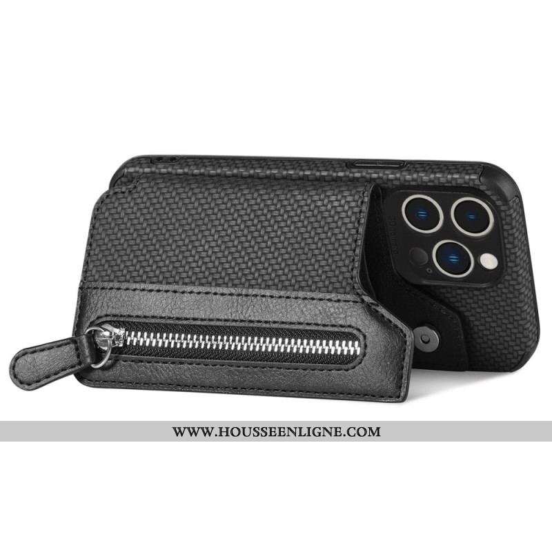 Coque iPhone 14 Pro Fibre Carbone Portefeuille et Support