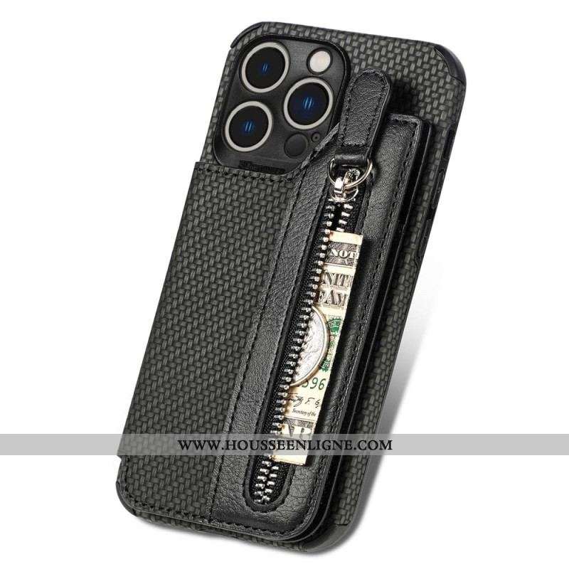 Coque iPhone 14 Pro Fibre Carbone Portefeuille et Support