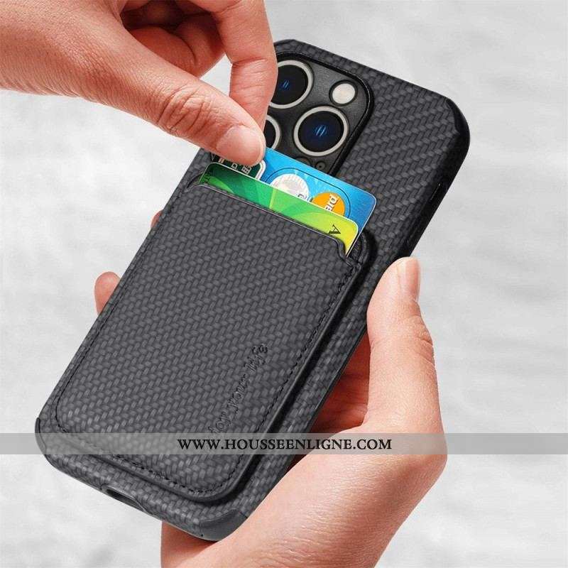 Coque iPhone 14 Pro Fibre de Carbone et Portefeuille Magnétique