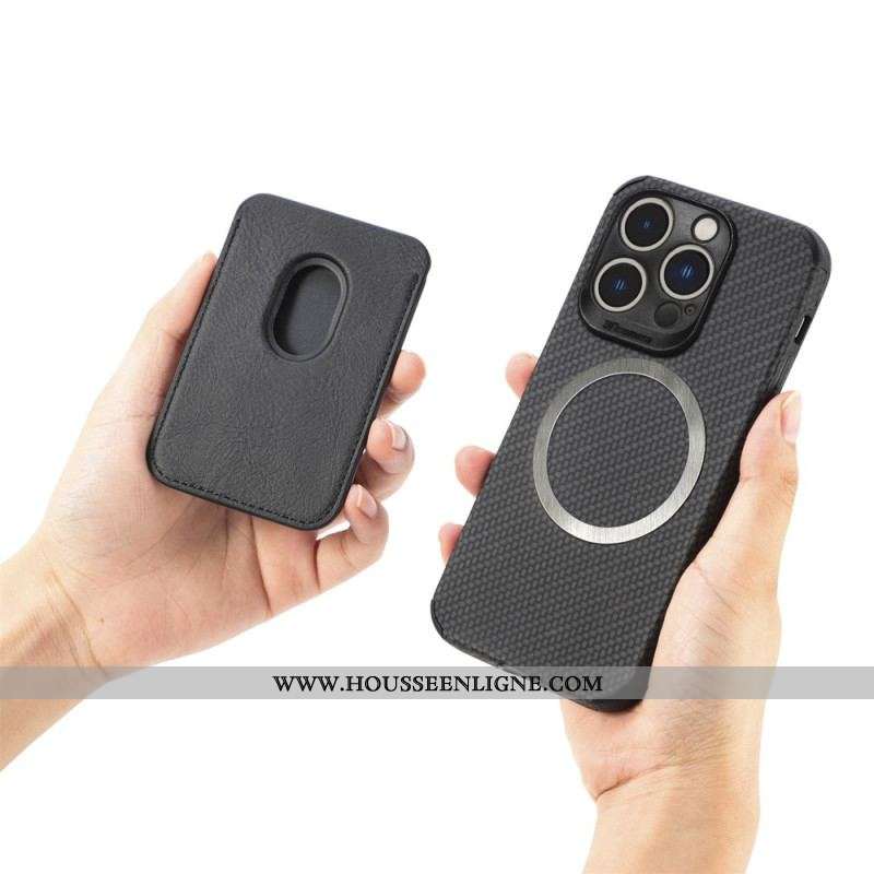 Coque iPhone 14 Pro Fibre de Carbone et Portefeuille Magnétique