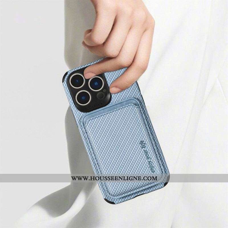 Coque iPhone 14 Pro Fibre de Carbone et Portefeuille Magnétique