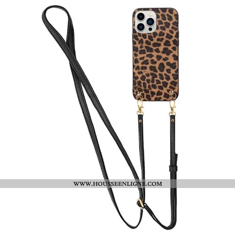 Coque iPhone 14 Pro Léopard avec Bandoulière
