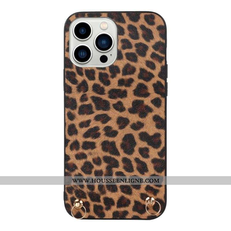 Coque iPhone 14 Pro Léopard avec Bandoulière