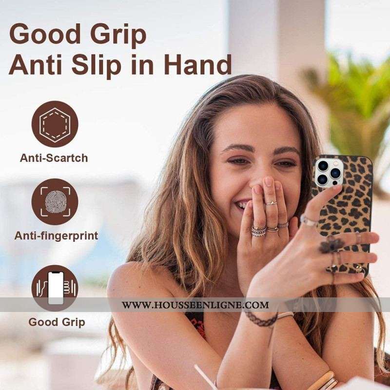 Coque iPhone 14 Pro Léopard avec Bandoulière