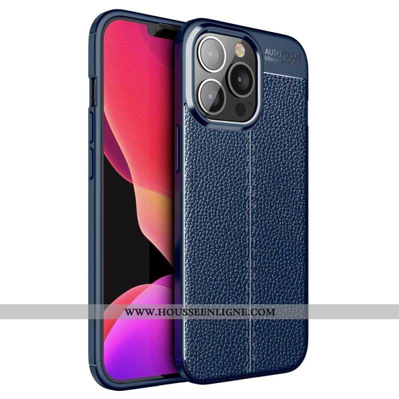 Coque iPhone 14 Pro Max Effet Cuir Litchi Double Line