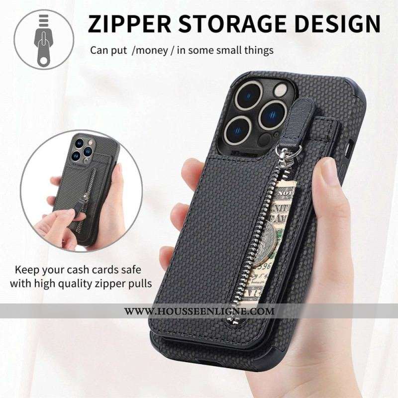 Coque iPhone 14 Pro Max Fibre de Carbone et Portefeuille